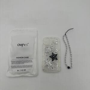 iPhone 12 Cute Glitter 3D Stars Crystal Heart Clear with Design